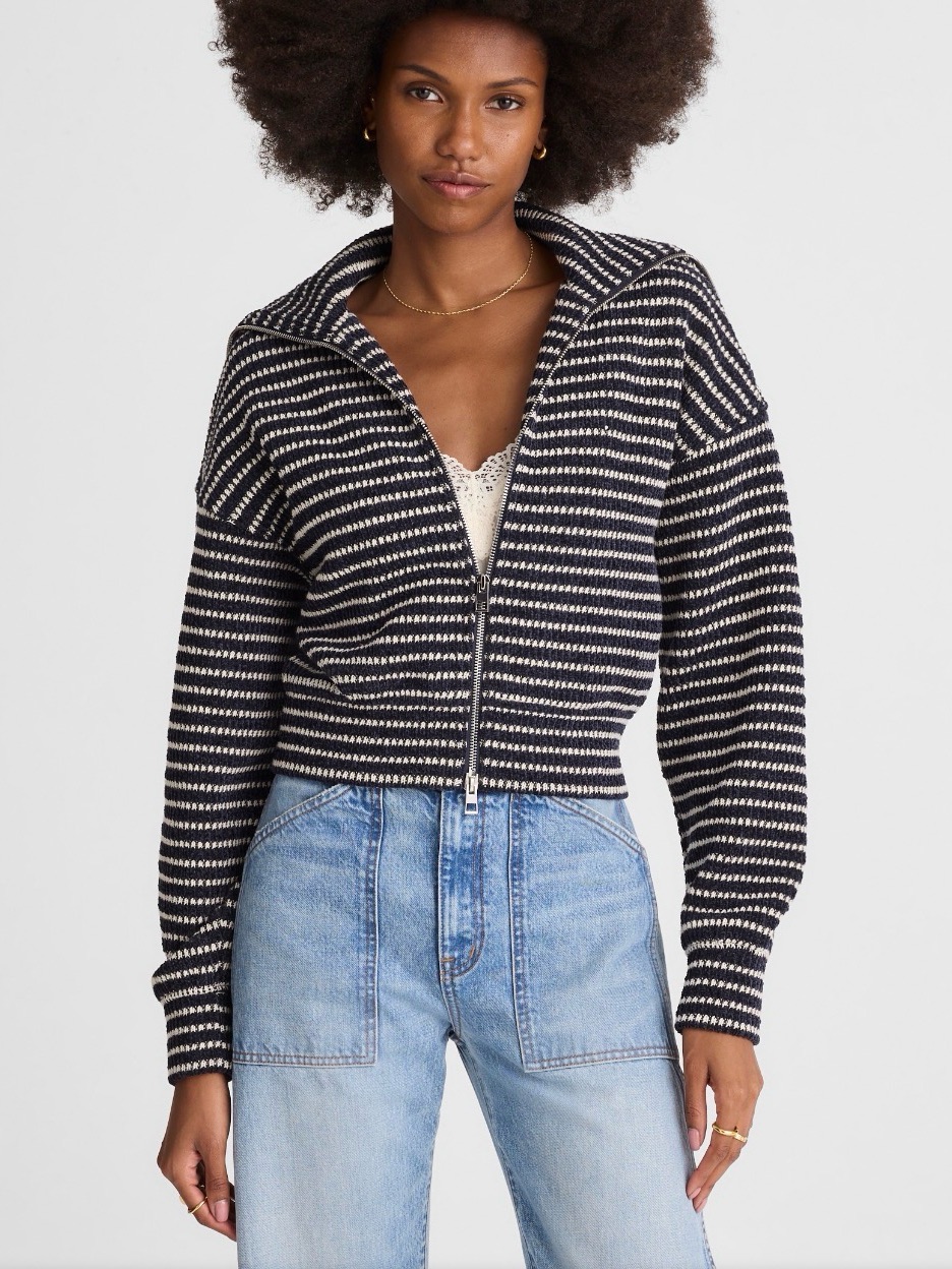 Madewell Zip-Up Knit Jacket- Black & White